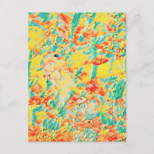 Vintage Colourful Garden Floral Bunny Rabbit Postcard