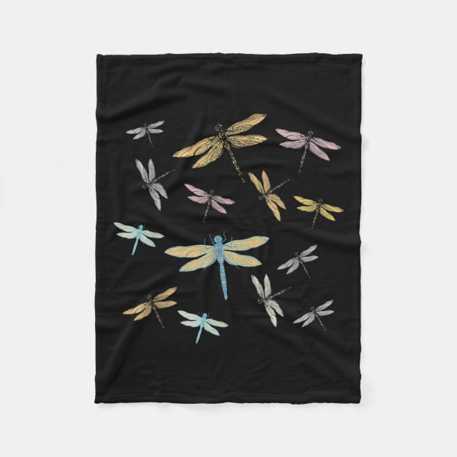 Vintage Colourful Graphic Pattern Nature Dragonfly Fleece Blanket (Front)