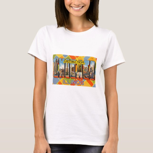 Vintage Colourful Greetings From Chicago Illinois T-Shirt (Front)