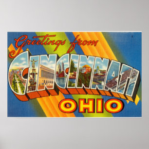 Vintage Colourful Greetings From Cincinnati Ohio Poster