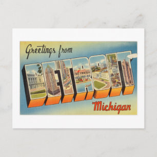 Vintage Colourful Greetings From Detroit Michigan Postcard