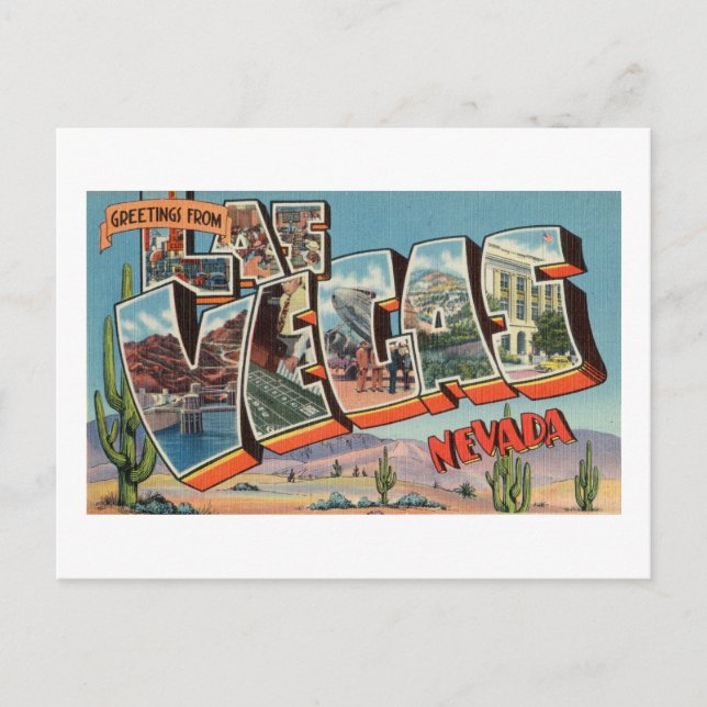 Vintage Colourful Greetings From Las Vegas Nevada Postcard (Front)