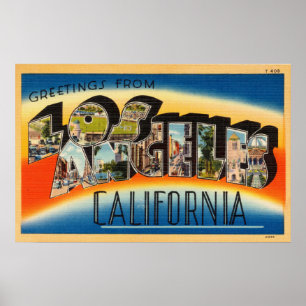 Vintage Colourful Greetings From Los Angeles Poster