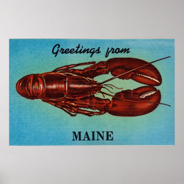 Vintage Colourful Greetings From Maine Lobster Poster (Front)