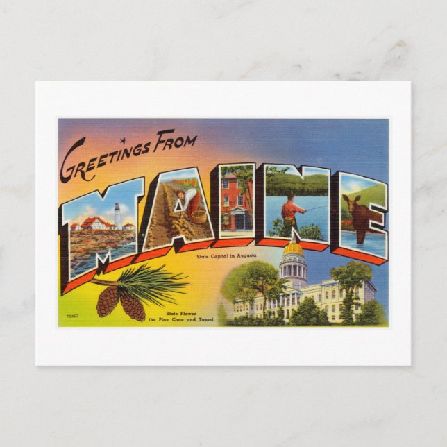 Vintage Colourful Greetings From Maine Postcard (Front)