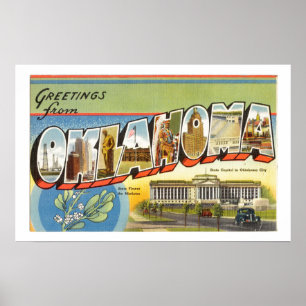 Vintage Colourful Greetings From Oklahoma Poster