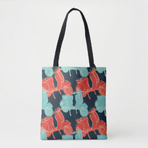 vintage colourful hand drawing motorcycle scooter  tote bag