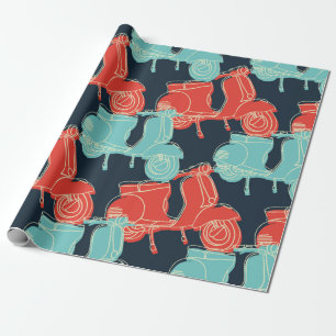 vintage colourful hand drawing motorcycle scooter wrapping paper