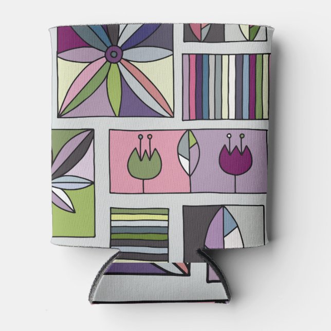 Vintage colourful, hand-drawn geometric pattern. can cooler (Front)