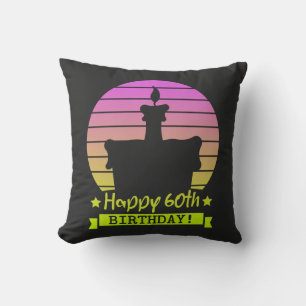 Vintage Colourful Happy 60th birthday Cake Cushion