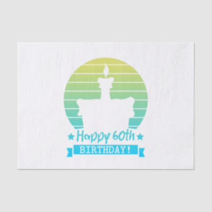 Vintage Colourful Happy 60th birthday Cake Tissue Paper