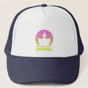 Vintage Colourful Happy 60th birthday Cake Trucker Hat