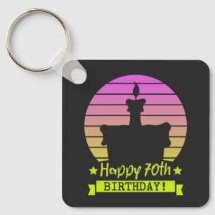 Vintage Colourful Happy 70th birthday Cake Key Ring