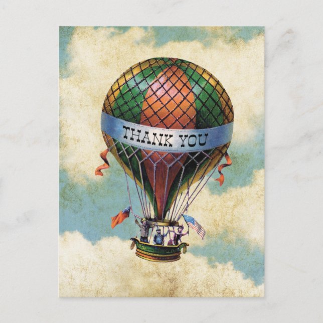 Vintage Colourful Hot Air Balloon Thank You Postcard (Front)