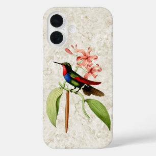 Vintage Colourful Hummingbird Pink Orchid iPhone 16 Case