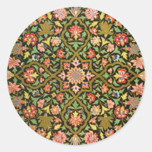 Vintage Colourful Indian Floral Embroidery Print Classic Round Sticker