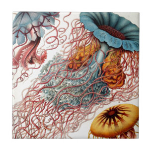 Vintage Colourful Jellyfish Ceramic Tile