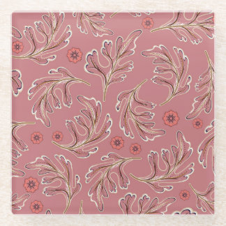 Vintage Colourful Leaves Seamless Pattern Glass Coaster