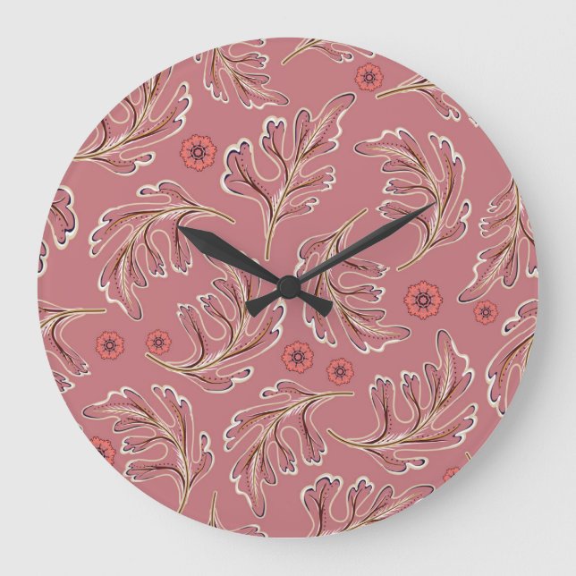 Vintage Colourful Leaves Seamless Pattern Large Clock (Front)