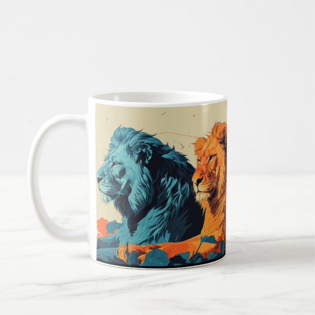 Vintage colourful lions coffee mug (Left)