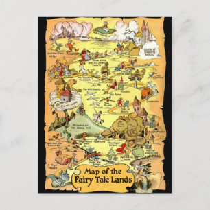 Vintage Colourful Map of the Fairy Tale Lands Postcard