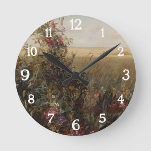 Vintage Colourful Meadow with Wildflowers Design Round Clock