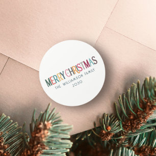 Vintage Colourful Merry Christmas Cute Retro Stars Classic Round Sticker