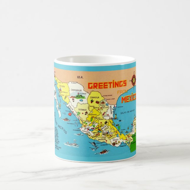 Vintage Colourful Mexico Map  Coffee Mug (Center)