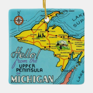 Vintage Colourful Michigan Map  Ceramic Ornament