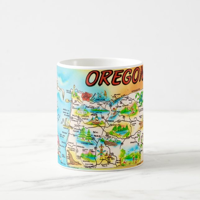 Vintage Colourful Oregon Map  Coffee Mug (Center)