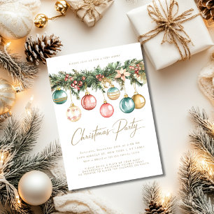 Vintage Colourful Ornaments Baubles Christmas Part Invitation