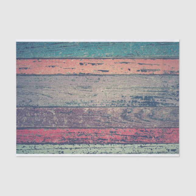 Vintage Colourful Painted Distressed Wood Grain Tissue Paper (Front)