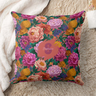 Vintage Colourful Peony Pattern Cushion