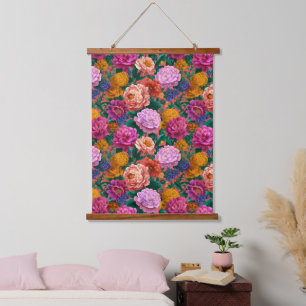 Vintage Colourful Peony Pattern Hanging Tapestry