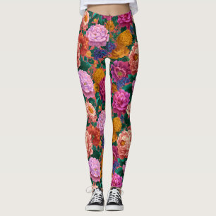 Vintage Colourful Peony Pattern Leggings