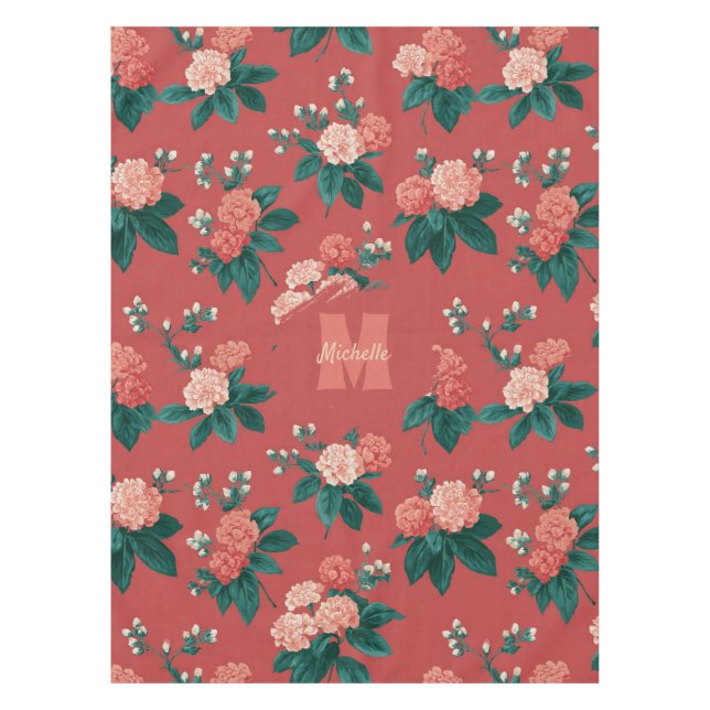Vintage Colourful Peony Pattern - Maroon Backgroun Tablecloth (Front)
