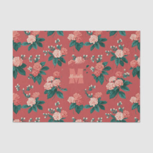 Vintage Colourful Peony Pattern - Maroon Backgroun Tissue Paper