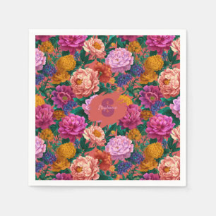 Vintage Colourful Peony Pattern Napkin