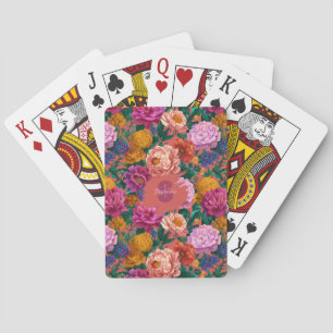 Vintage Colourful Peony Pattern Playing Cards