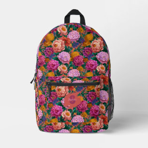 Vintage Colourful Peony Pattern Printed Backpack