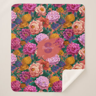 Vintage Colourful Peony Pattern Sherpa Blanket
