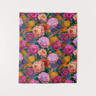 Vintage Colourful Peony Pattern Tapestry