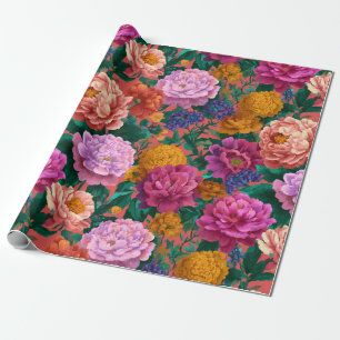 Vintage Colourful Peony Pattern Wrapping Paper