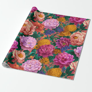 Vintage Colourful Peony Pattern Wrapping Paper
