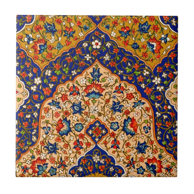 Vintage Colourful Persian Floral Art Ceramic Tile (Front)