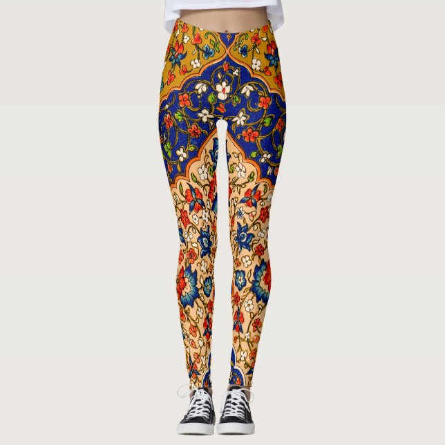 Vintage Colourful Persian Floral Art Leggings (Front)