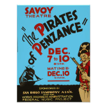 Vintage Colourful Pirates of Penzance Poster Print