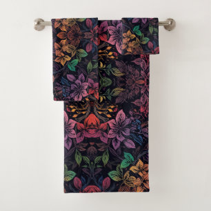 Vintage colourful Rainbow Floral  Bath Towel Set