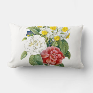 vintage colourful red, white, blue flowers Redoute Lumbar Cushion