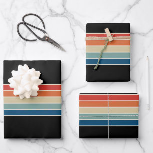 Vintage Colourful Retro 70s Stripes Wrapping Paper Sheet